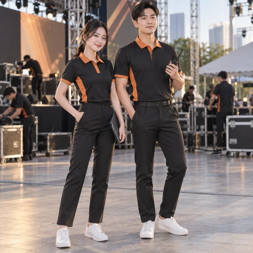 Đồng phục sự kiện & quảng cáo Twill Eco chống nhăn – form bán ôm may đo công thái học trên người mẫu Việt Nam