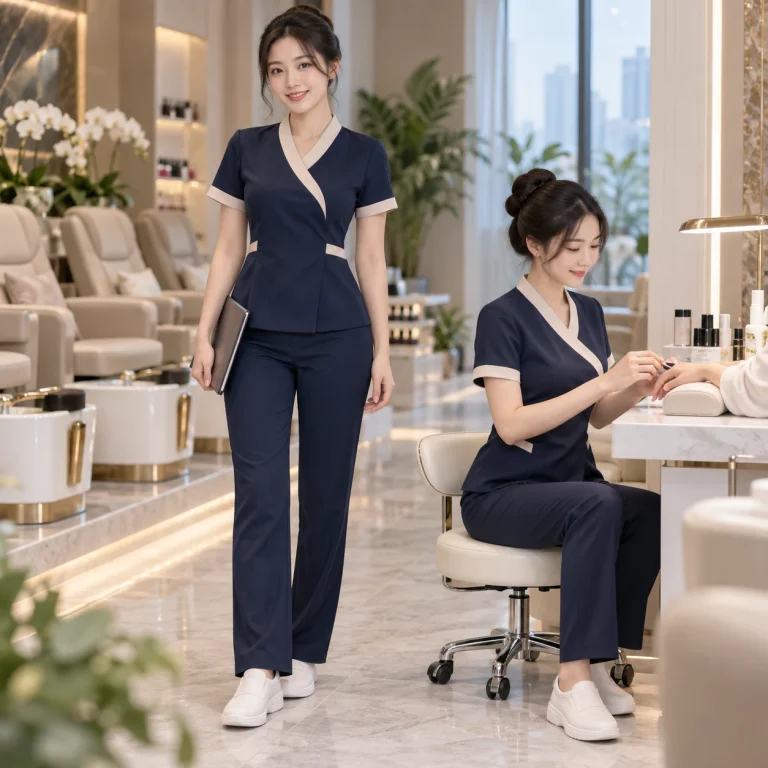 Đồng phục tiệm nail Bamboo Air mềm mát – form hiện đại ôm vừa trên người mẫu Việt Nam