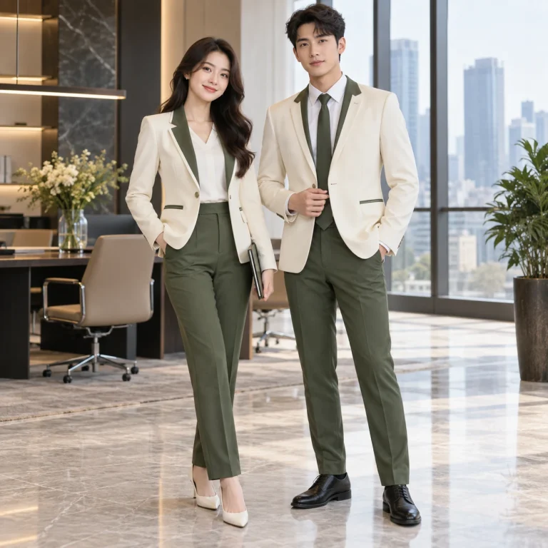 Đồng phục vest Cotton Compact đứng phom – form regular cân đối trên người mẫu Việt Nam