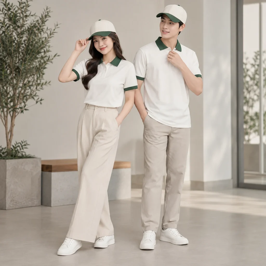 Mũ nón đồng phục may sẵn Cotton Compact đứng phom – form regular cân đối trên người mẫu Việt Nam