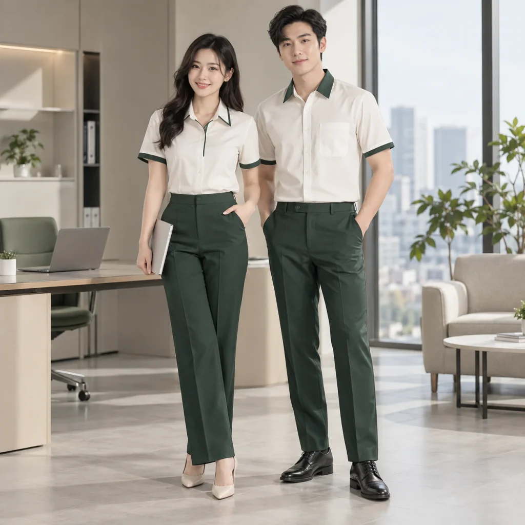 Phụ kiện công sở Cotton Compact đứng phom – form regular cân đối trên người mẫu Việt Nam