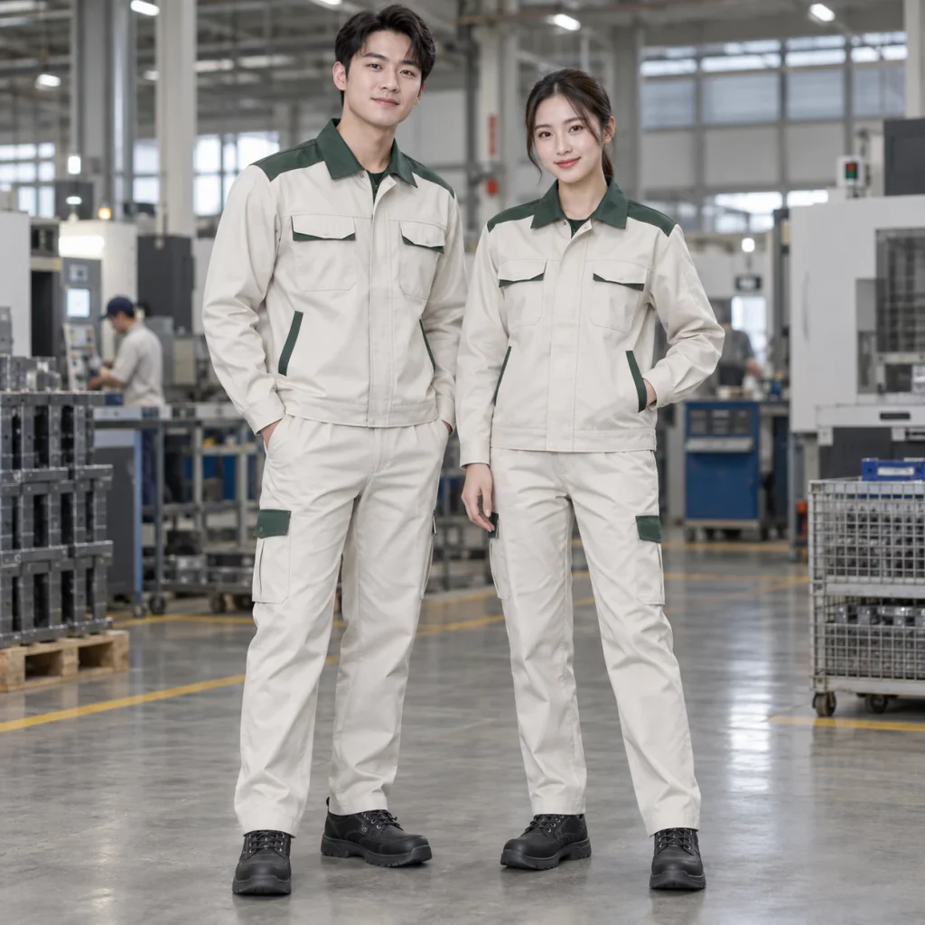 Quần áo bảo hộ may sẵn Cotton Compact đứng phom – form regular cân đối trên người mẫu Việt Nam