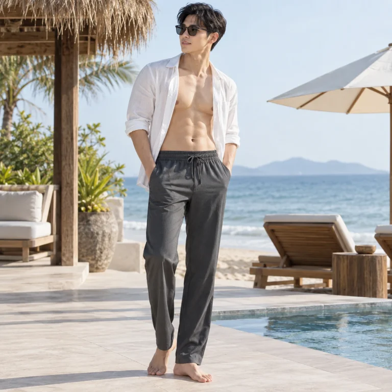 Quần đi biển Tuytsi pha spandex Quần ống đứng thoải mái trên người mẫu Việt Nam