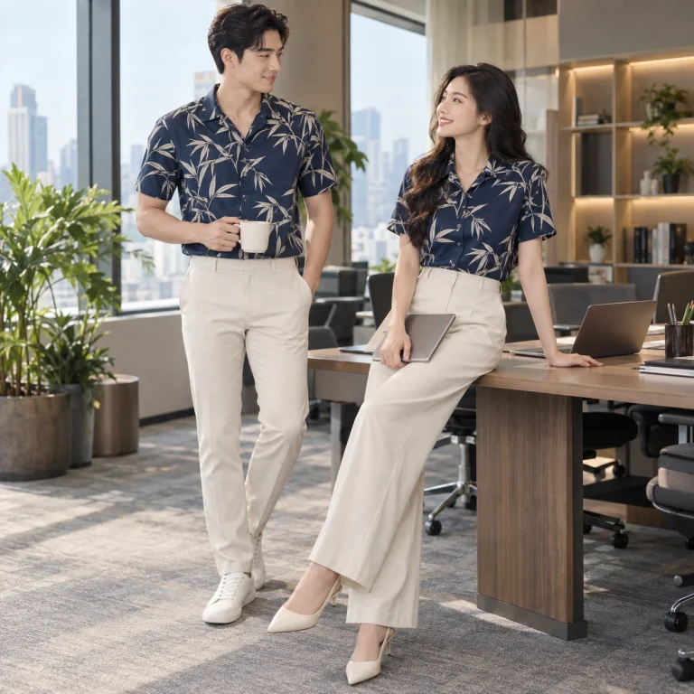 Sơ mi du lịch họa tiết Bamboo Air mềm mát – form hiện đại ôm vừa