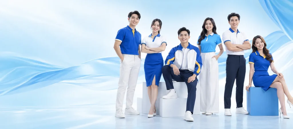 Đội ngũ mặc đồng phục doanh nghiệp do May Áo thực hiện
